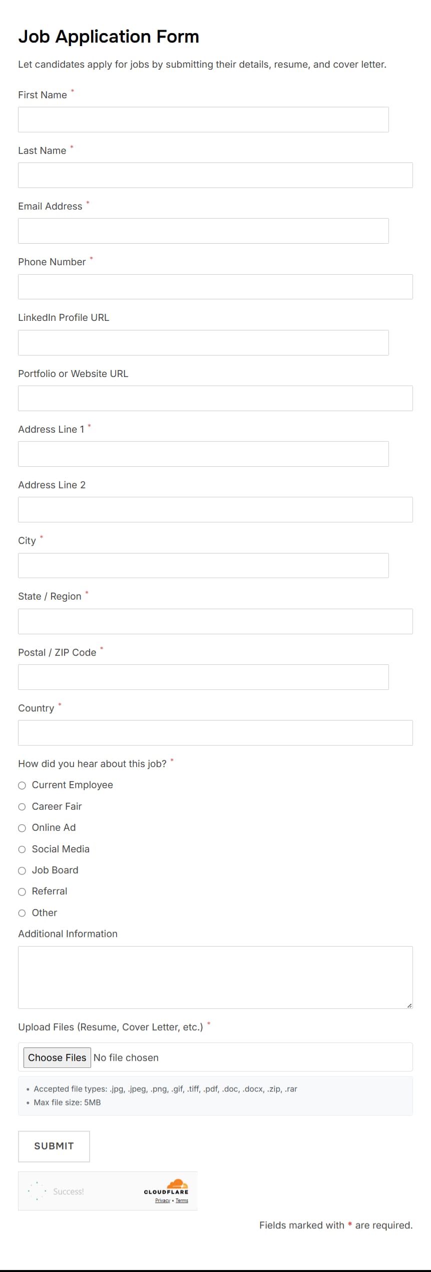 Job Application Form