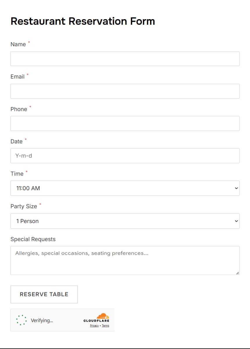 Restaurant Reservation Form