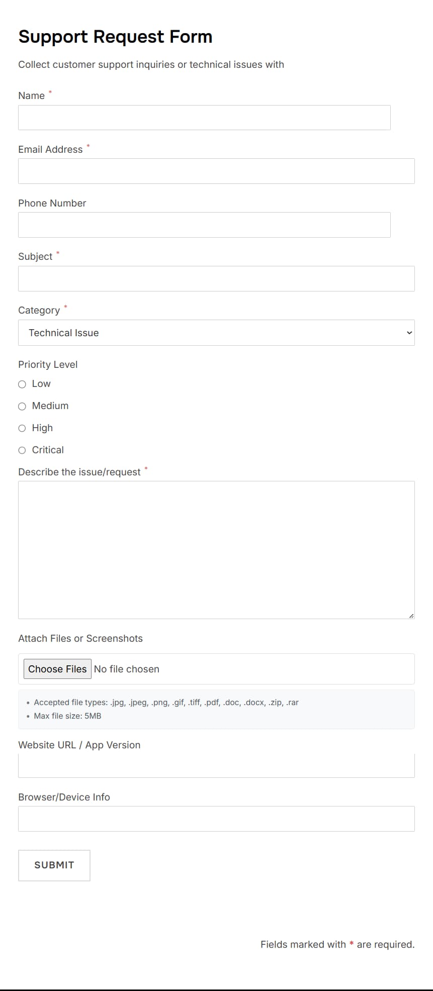 Support Request Form
